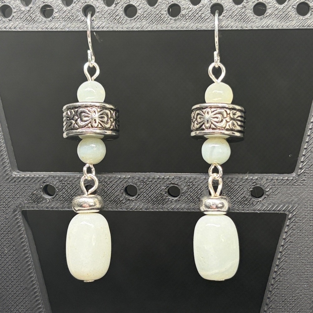 Vintage White Jade Drop Earrings with Marcasite Accents - Picture 2 of 5